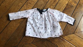 Blouse rose pâle motifs chats, Marèse, T. 6 mois