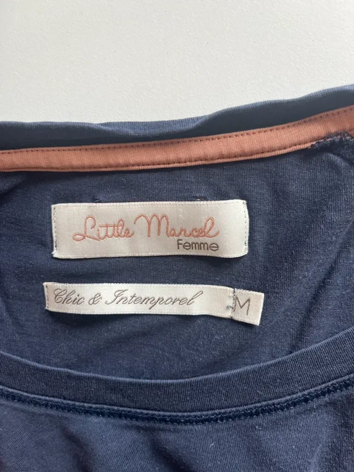 T-shirt manches longues Little Marcel femme M bleu marine chic bicolore intemporel - photo numéro 4