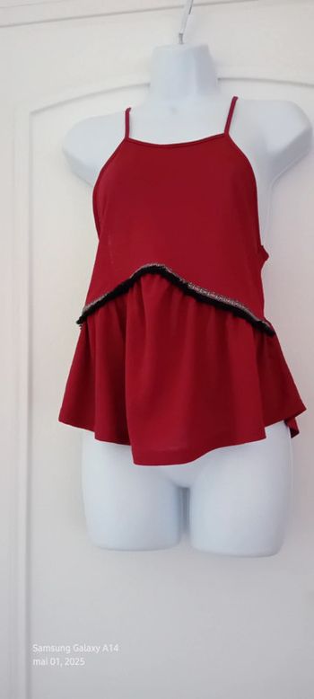 Top fines bretelles bande motif ethnique avec franges bordeaux femme S jennyfer