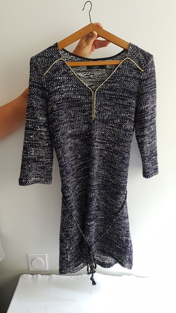 Robe Automne Hiver Manches 3/4  Bleu fils doré et Ceinture  Taille S - photo numéro 3