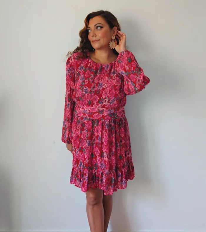 Superbe robe rose fushia fleuri élégante romantique vaporeuse taille 40 - photo numéro 2