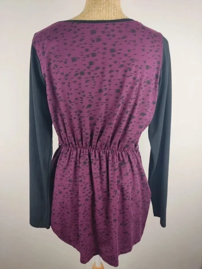 Pull fin manches longues noire et aubergine motif tacheté avec poches taille XL Even & Odd - photo numéro 2