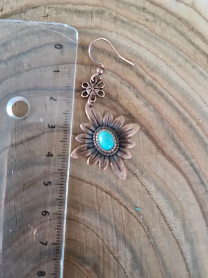 Boucles d'oreilles fantaisies couleur bronze et bleu - photo numéro 2