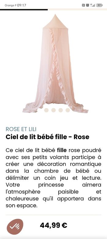 Ciel de lit "Trois Kilos Sept" rose poudré –