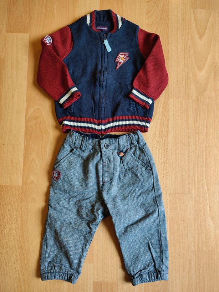 Lot ensemble tenue Pantalon et Gilet zippé assorti Neufs Sergent Major en 12-18M