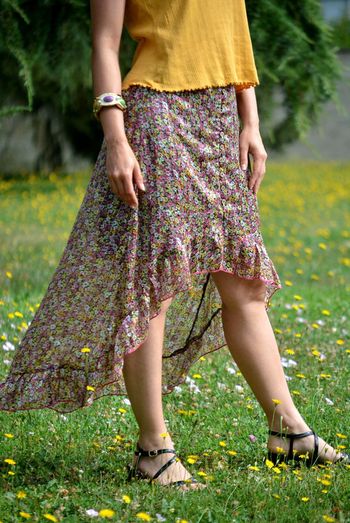 Jupe longue asymétrique fluide motif floral taille S doublée