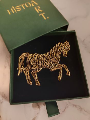 Boîte coffret cadeau broche cheval doré original Neuve