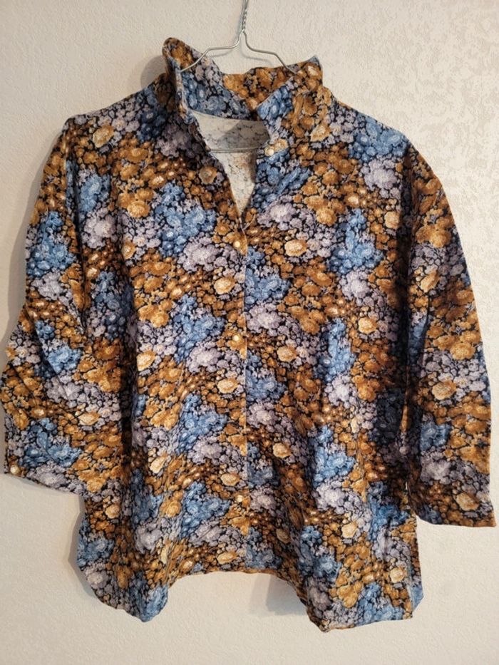Chemisier motif fleuri Antoine velours vintage old money tie and dye