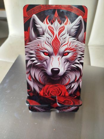 support téléphone motif loup ying yang neuf