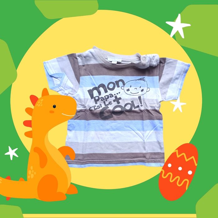T-shirt rayé à message "Mon papa c'est le + cool !"taille 9 mois