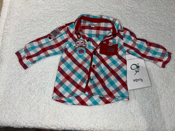 Chemise bébé bleu et rouge