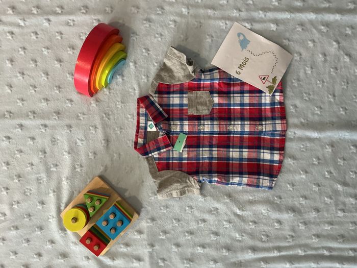 chemise manches courtes à carreaux rouge blanc et bleu 6 mois tex - photo numéro 2
