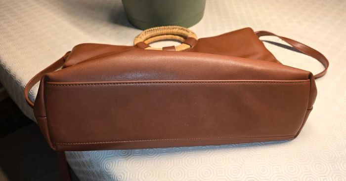 Sac à main marron camel poignées en osier style vintage pop - photo numéro 2