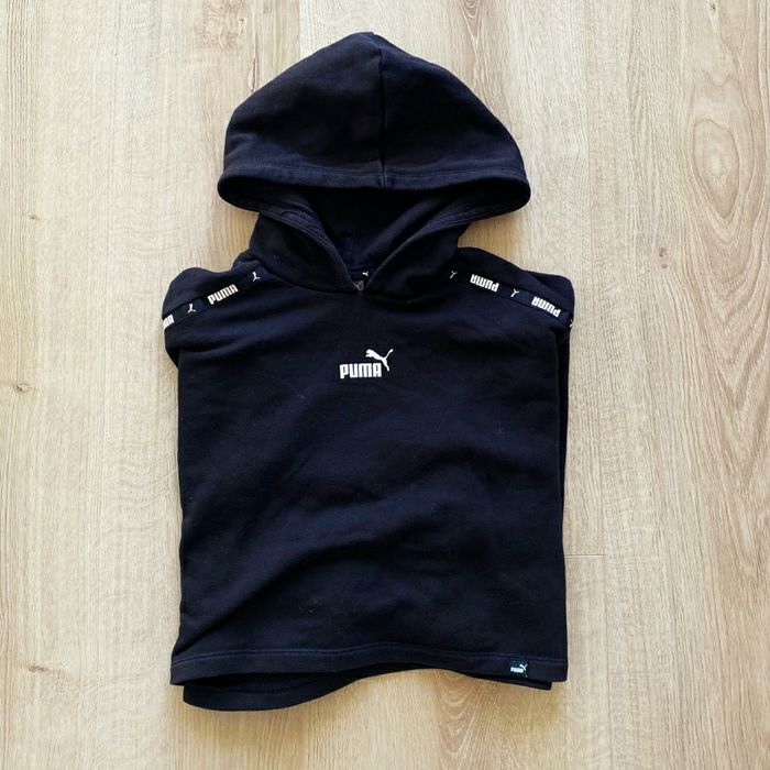 Puma Crop Top Hoodie Sport Noir enfant Vintage Running Unisexe très bon état (Taille 10/12 Ans)