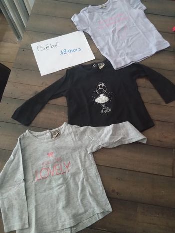 Lot de 3 t shirt bébé fille 12 mois