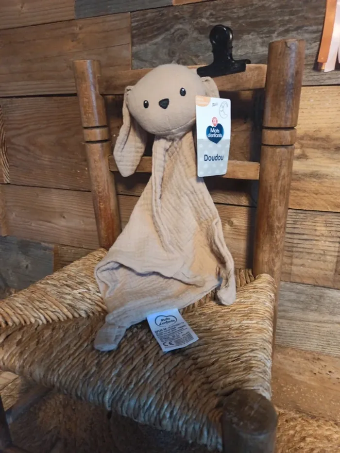 Doudou lapin beige foncé mots d'enfants neuf - photo numéro 2