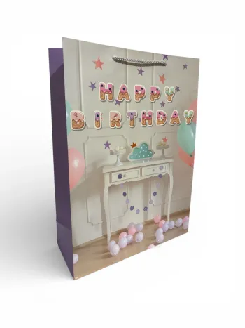 Sac cadeau « joyeux anniversaire » motif déco anniversaire pailleté 30 x 41.5 x 12 cm Neuf