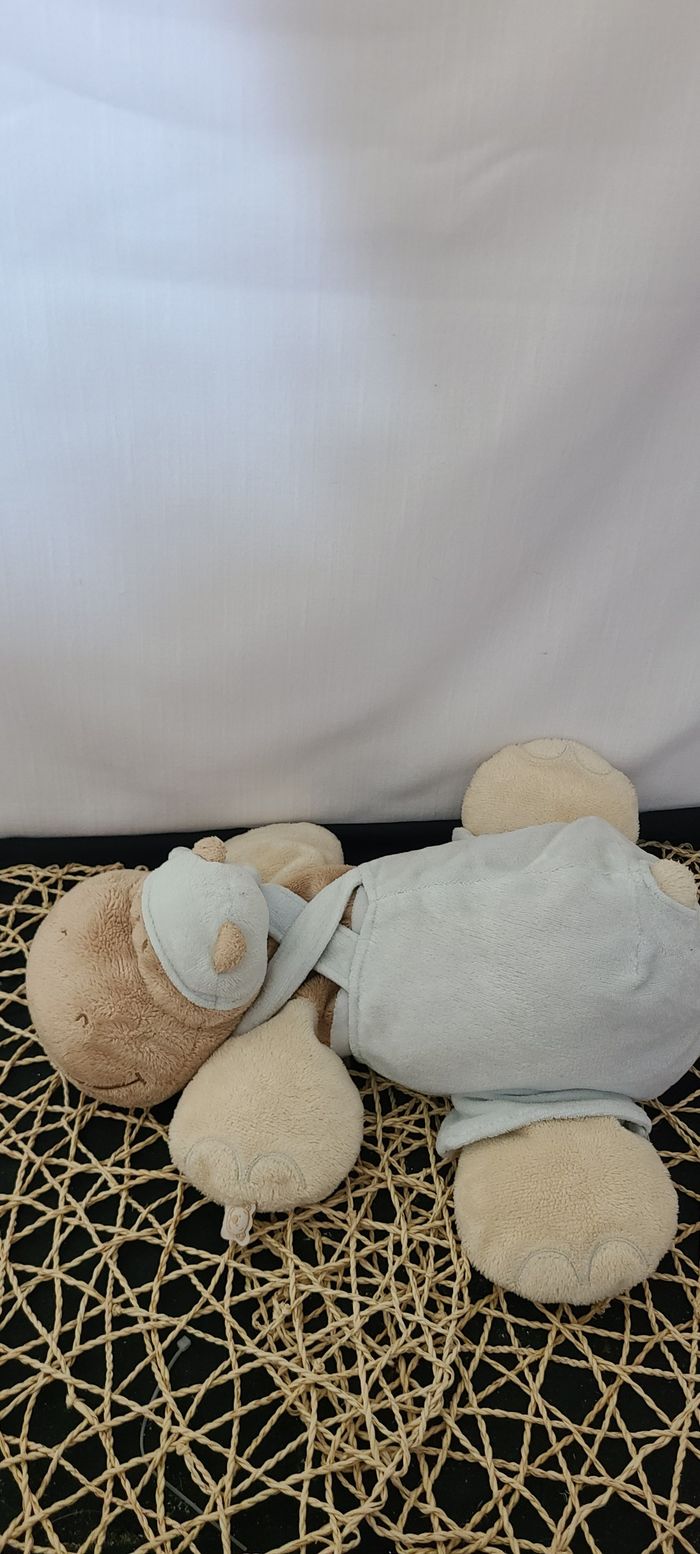 Doudou hippopotame salopette bleu NOUKIE'S - photo numéro 2