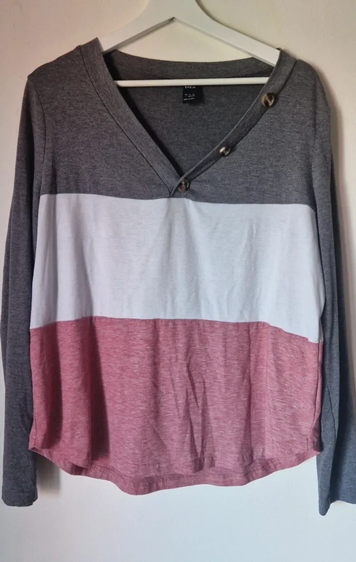 T.shirt manches longues gris/blanc/rose chiné