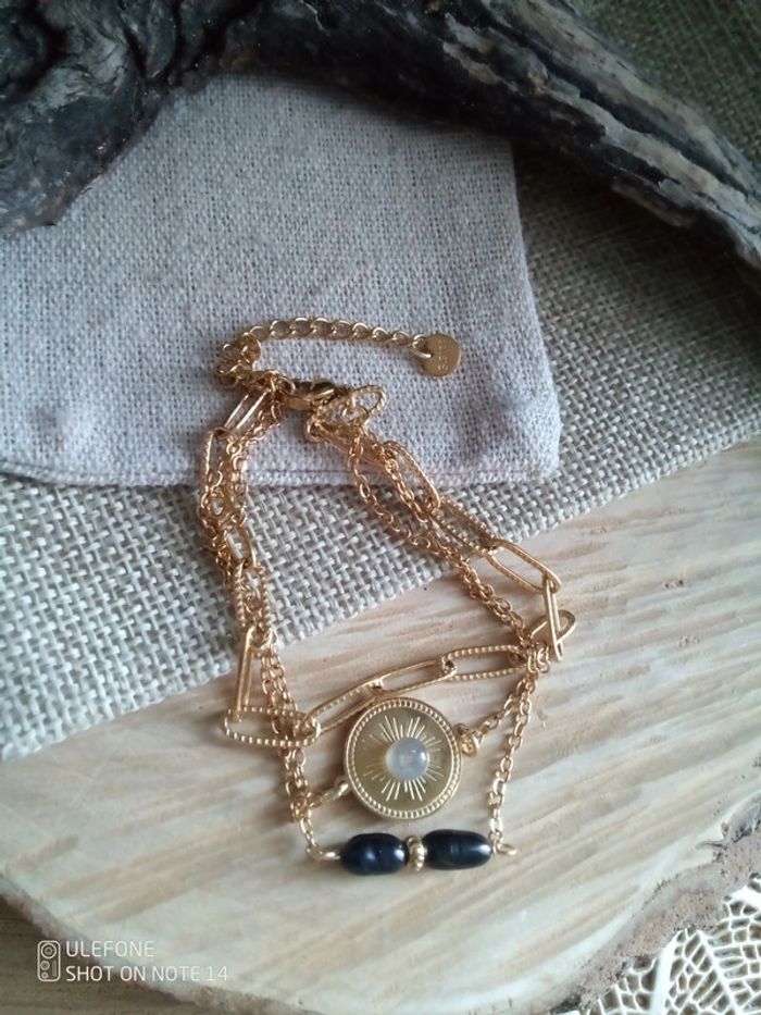 Bracelet triple acier pierre naturelle de labradorite et perles de culture d'eau douce naturelles - photo numéro 3