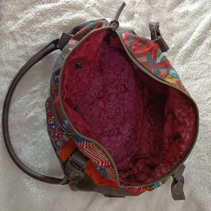 Sac Desigual multicolore brodé esprit patchwork anse marron S047 - photo numéro 7