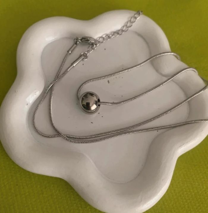 Collier perle en acier inoxydable argenté - photo numéro 5