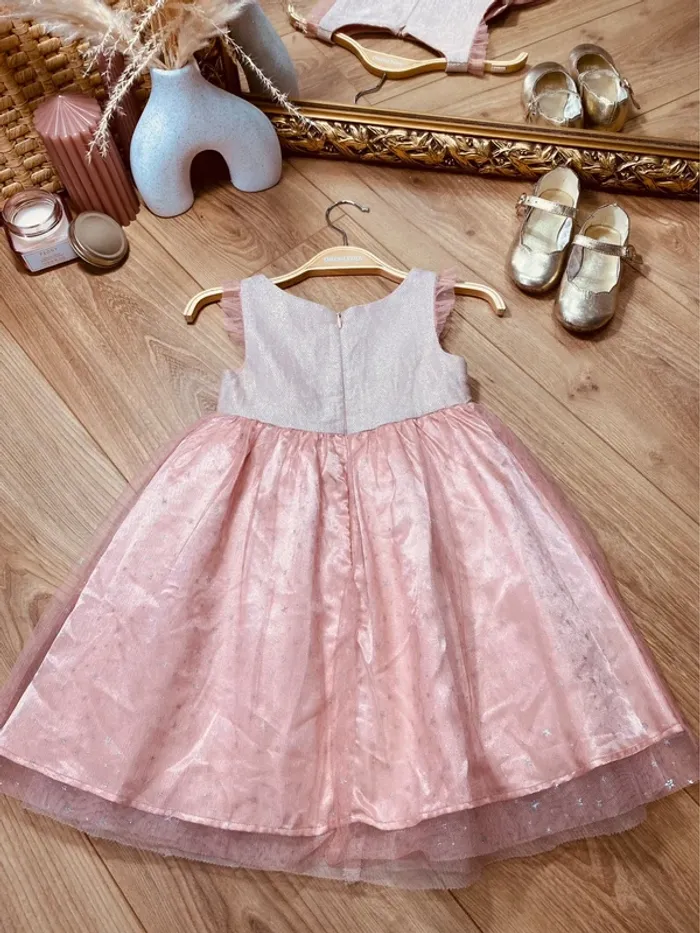 Taille 3 ans robe de cérémonie fille Orchestra rose pâle argenté * tulle étoiles broderie * 🩷 - photo numéro 7