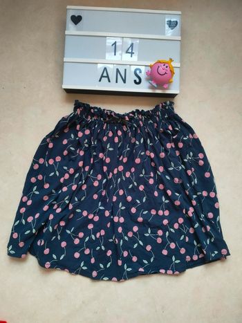 Jupe fille tournante bleu marine imprimé cerises 14 ans Tape à l'oeil