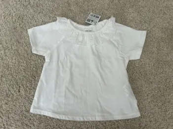 Neuf - Tee-shirt blanc à manches courtes en coton bio bébé fille - Obaibi - 12 mois