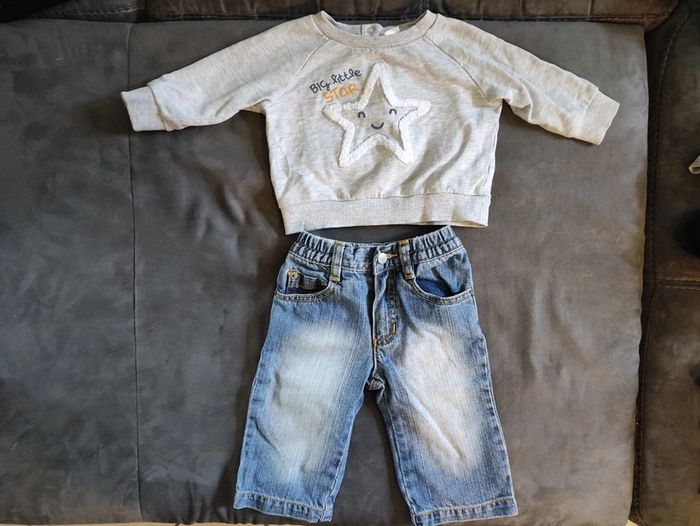 Ensemble jean et haut gris manches longues bébé garçon 6 mois