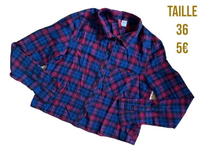 Chemise crop à carreaux rouge et bleu taille