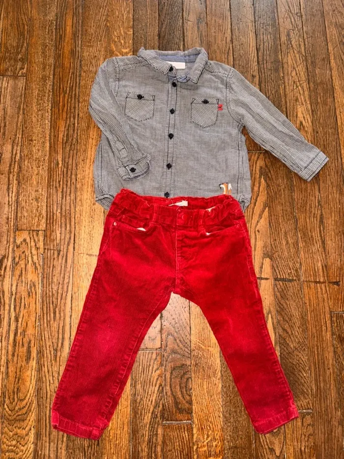 Chemise cadet Rousselle et pantalon velour Bout’chou  18 mois