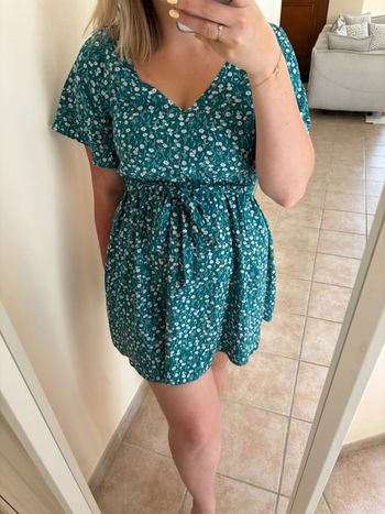 Robe verte/bleu fleurie - Femme - 38/M