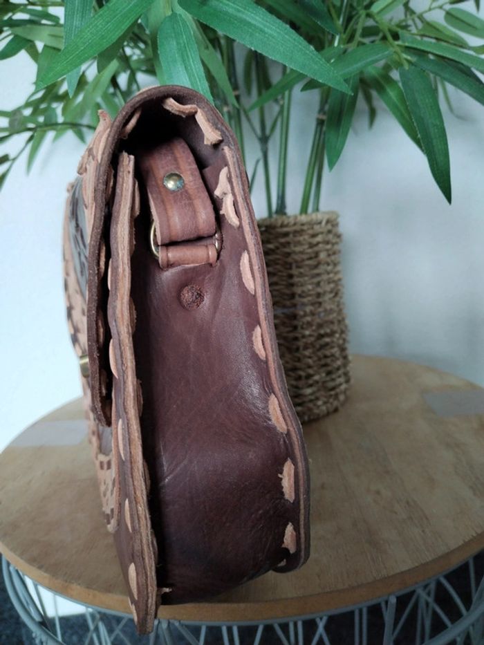 Sac à main en cuir bi couleur cousu à la main - photo numéro 2