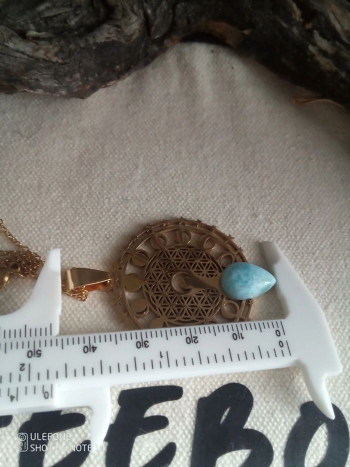 Collier fleur de vie féminin sacré et pierre de larimar - photo numéro 2