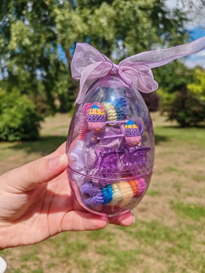 Lot accessoires de coiffures dans un oeuf violet