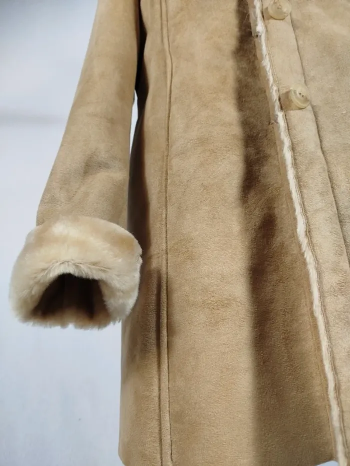 Manteau mi-long femme en fausse fourrure - Veste longue effet daim - Très chaud - Pièce Vintage A266 - photo numéro 5