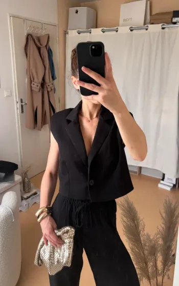 Haut style blazer sans manches noir