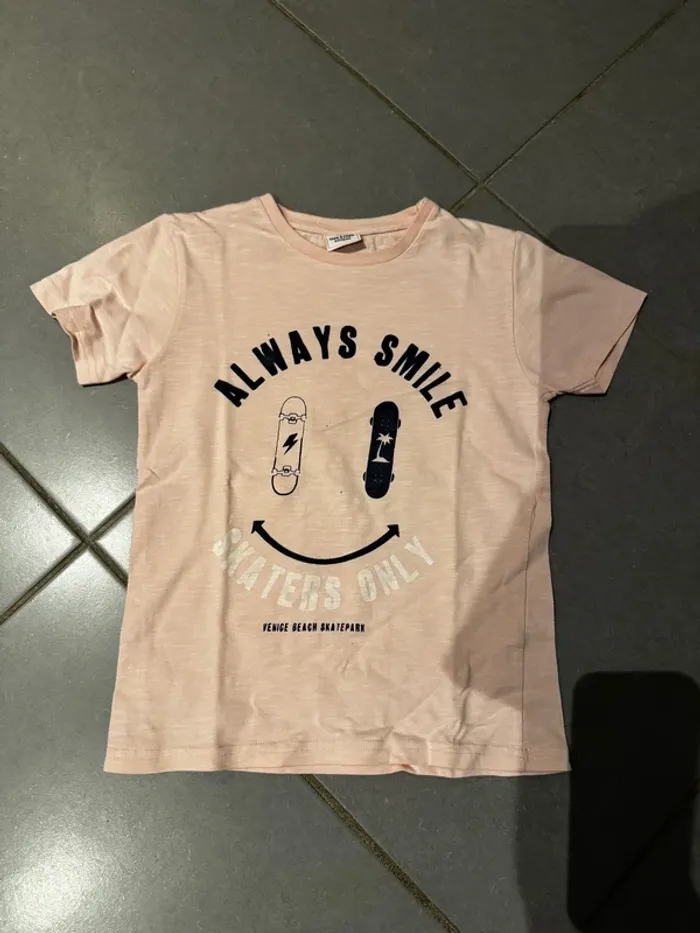 T shirt manches courtes - TAO - Always smile / Skaters only - Rose - 6 ans