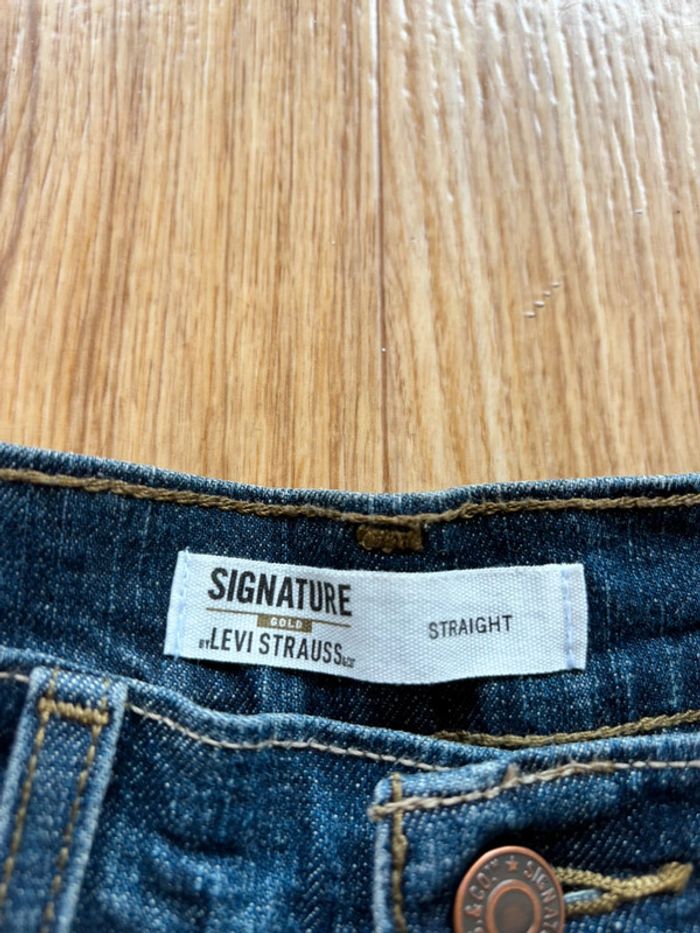 Jean Levi's femme Signature Gold bleu foncée brut M/38 W28 droite straight mi taille US rare - photo numéro 7