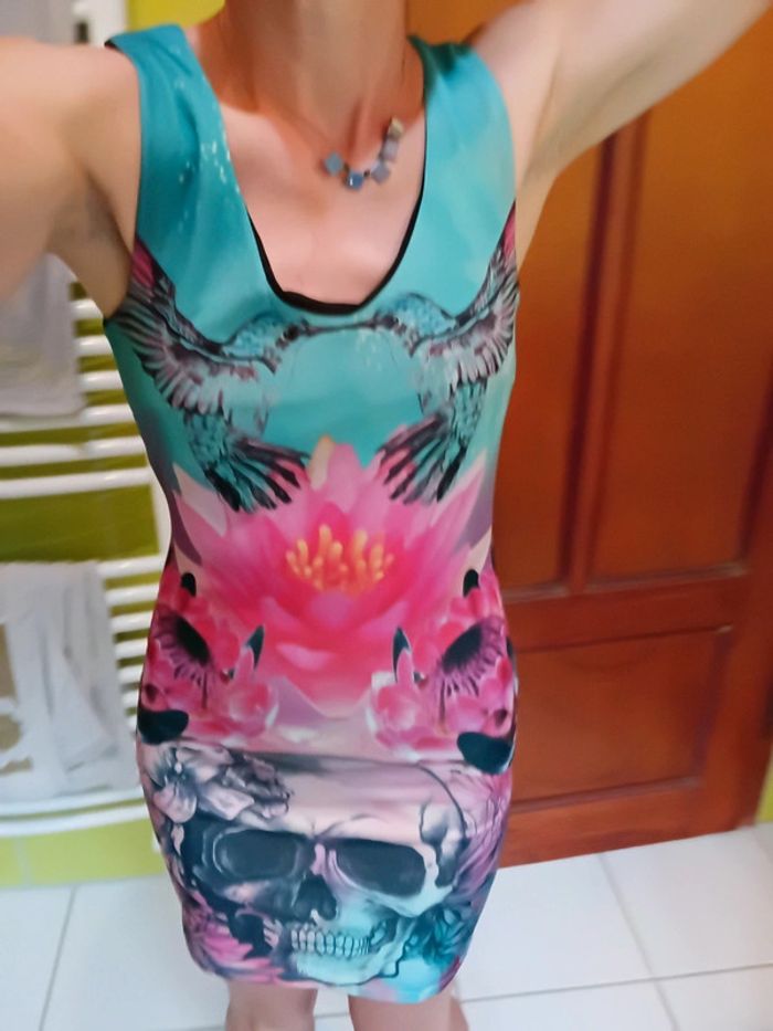 Robe femme colorée motif tête de mort - photo numéro 2