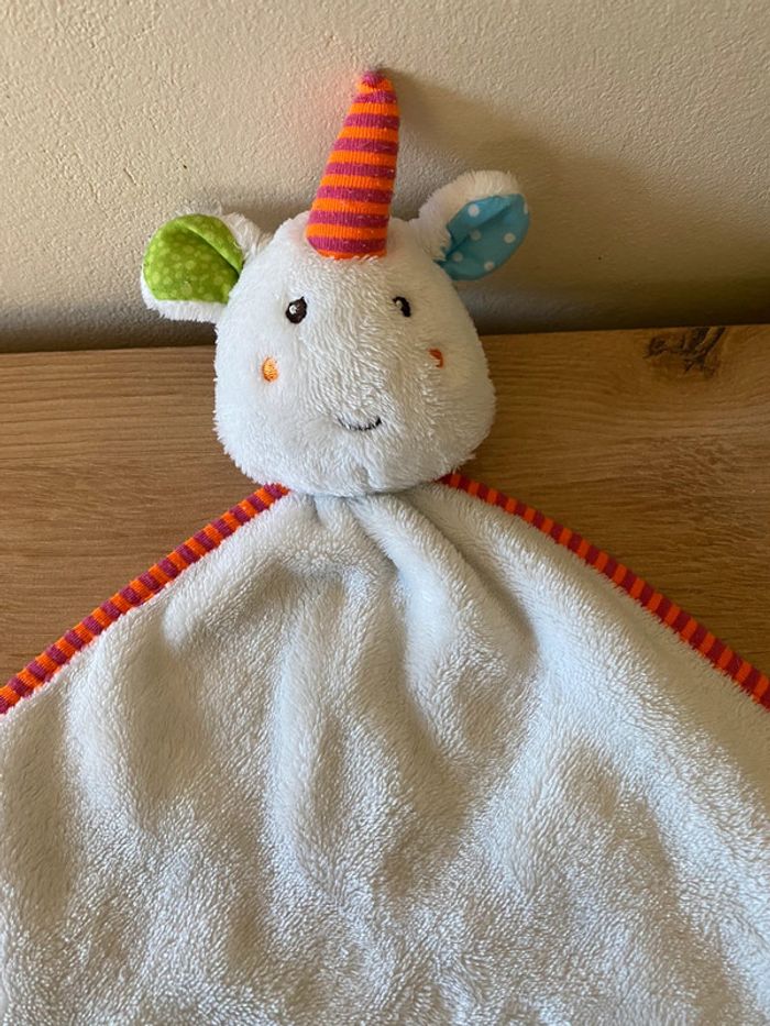 Doudou plat licorne blanche contour orange rose jurong - photo numéro 2