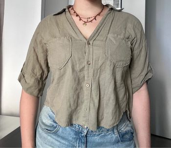 Chemise courte kaki clair – Zara – Taille S Légère | Stylée | Parfaite pour l’été