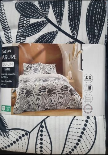 Housse de couette 220x240 neuf et ses 2 taies d'oreillers 100% coton