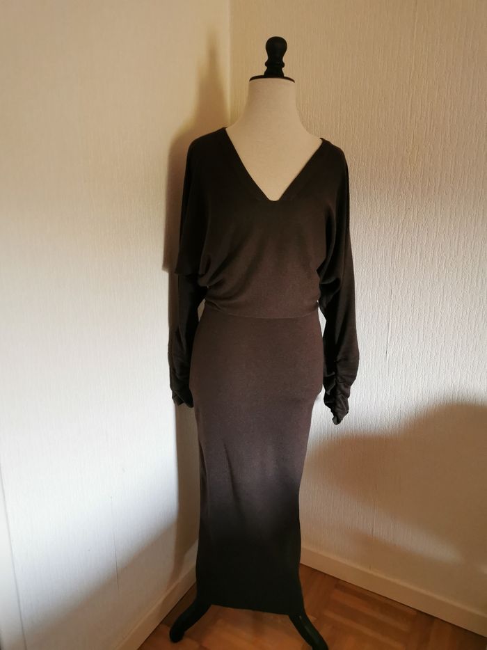 Robe longue marron en maille Zapa T38