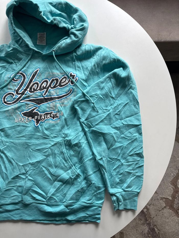 Sweat à capuche turquoise Yooper Upper Peninsula – Jerzees – Taille M - photo numéro 3