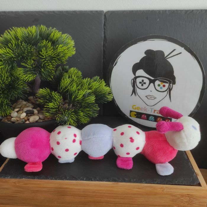 Doudou Knuffel Hochet Chenille Rose Blanc Gris Grelot Obaibi Pois Violet - photo numéro 2