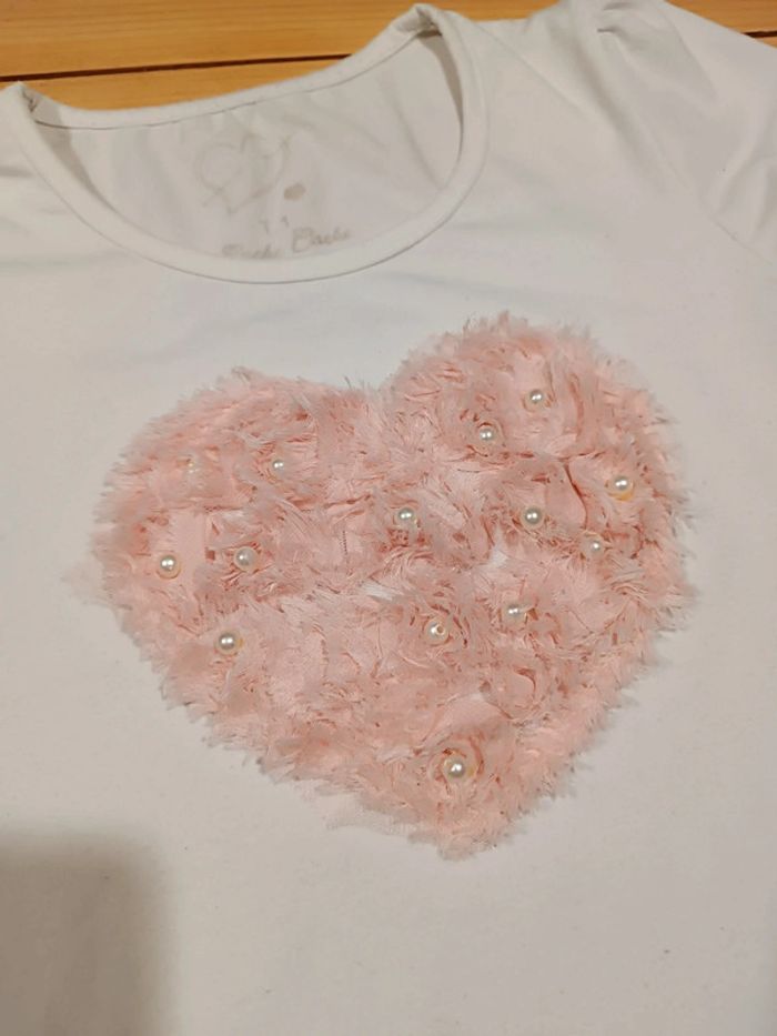 Tee-shirt femme taille 1 blanc coeur - photo numéro 2