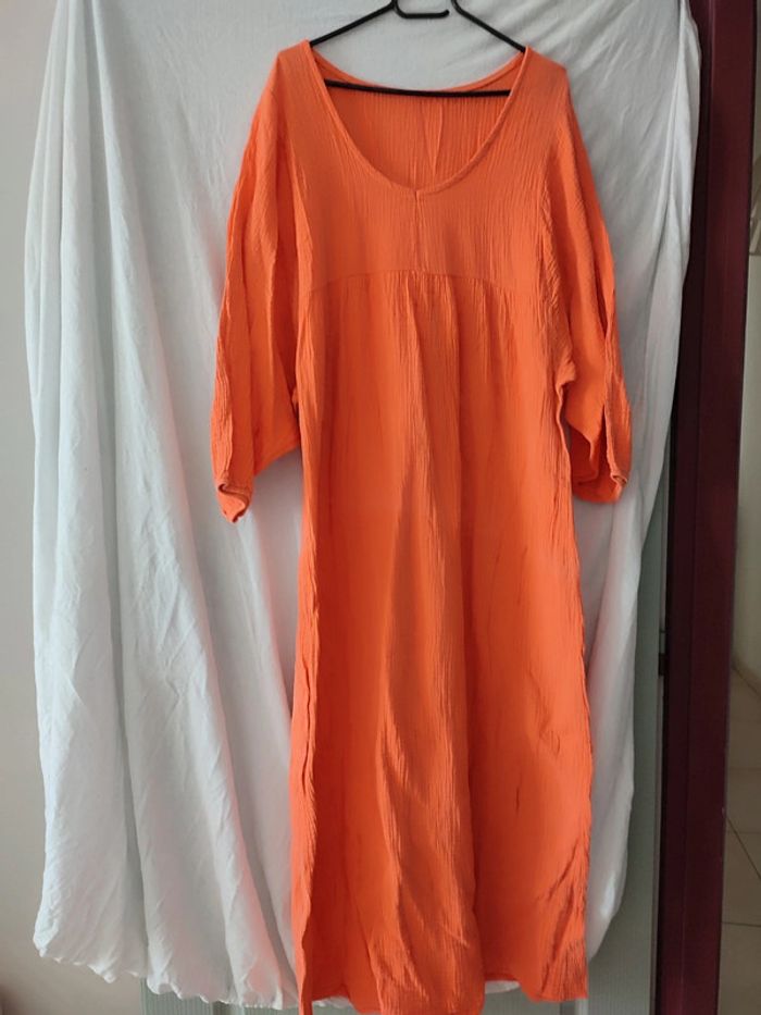 Robe longue gaz de coton orange