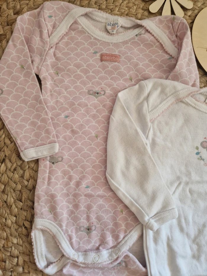 Lot de body rose et blanc koala absorba bebe fille 9 mois - photo numéro 3